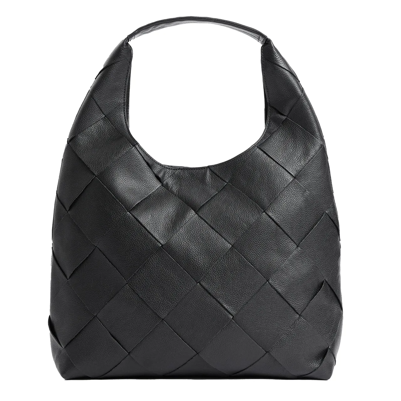 Braided black leather tote